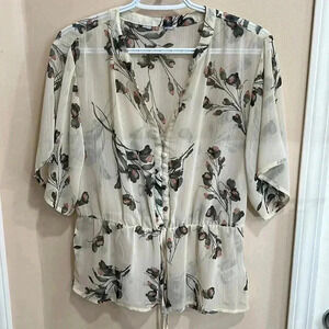 (7) sienna sky Cream Sheer Floral  Top